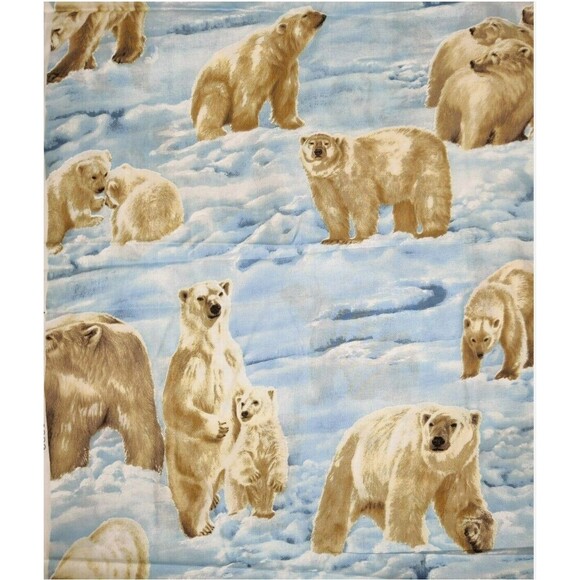Vtg Arctic Polar Bears Blue White Cotton Fabric Quilting Sewing BTY - Picture 5 of 5